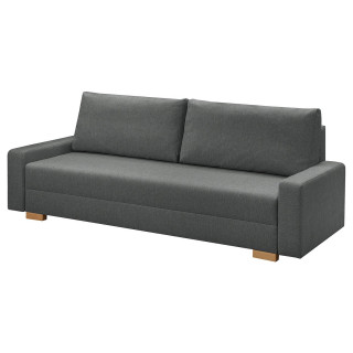 Szara rozkładana sofa GRÄLVIKEN z drewnianymi nogami, prostokątnym kształtem i prostym designem.
