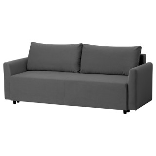 Szara, nowoczesna sofa o nazwie BRISSUND o czystych liniach, wspierających siedzeniach i ukrytym schowku na łóżko. Idealny dla gości nocujących.