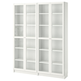 Biały regał BILLY ze szklanymi drzwiczkami, nowoczesny minimalistyczny design.