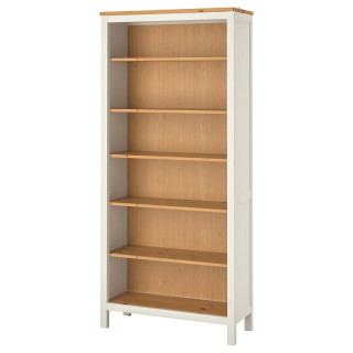 Regał HEMNES biały: pięć drewnianych półek, regulowane nóżki. Prosty, funkcjonalny design.