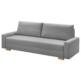 Szara rozkładana sofa GRÄLVIKEN o nowoczesnym, prostym designie. Posiada trzy poduszki i drewniane nóżki, idealne do kompaktowych przestrzeni.