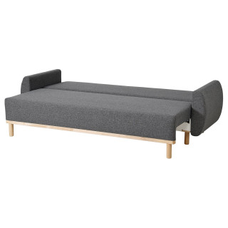 Nowoczesna szara rozkładana sofa z drewnianymi nogami, elegancki design zapewniający oszczędność miejsca.