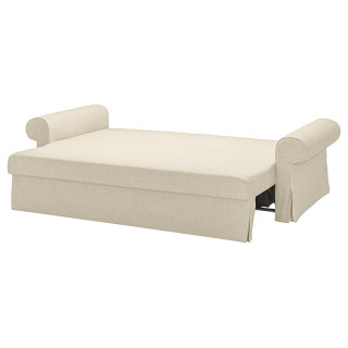 Beżowa rozkładana sofa VRETSTORP z podłokietnikami i pokrowcem z tkaniny, zaprojektowana z myślą o komforcie i łatwej rozbudowie.