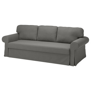 Szara rozkładana sofa VRETSTORP z podłokietnikami, miękką tapicerką i odpinanym pokrowcem.