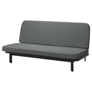 Rozkładana sofa 3-osobowa NYHAMN, ciemnoszara, tkanina i stal, nowoczesny prostokątny design, rozkładana.