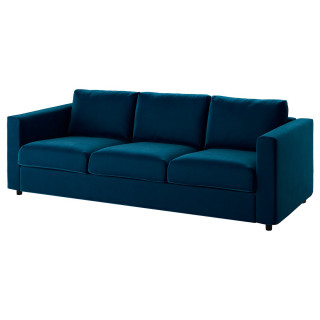 Sofa VIMLE 3-osobowa turkusowa z aksamitnym pokrowcem. Ma nowoczesny design z szerokimi poduszkami i wygodnym materacem.