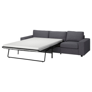 Szara rozkładana sofa VIMLE, nowoczesny design, rozkładana z grubym materacem, czarne metalowe nogi.