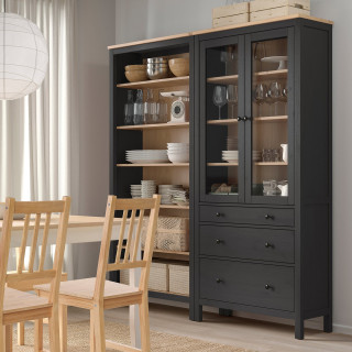 HEMNES Kombinacja regałowa z drzw/szuf, czarnybrąz/bejca jasnobrązowa, 180x197 cm